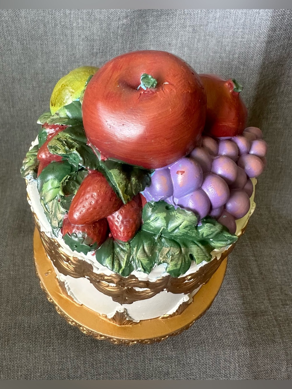 12” Fall Harvest Fruit Faux Gold Tabletop Cake - Picture 9 of 11